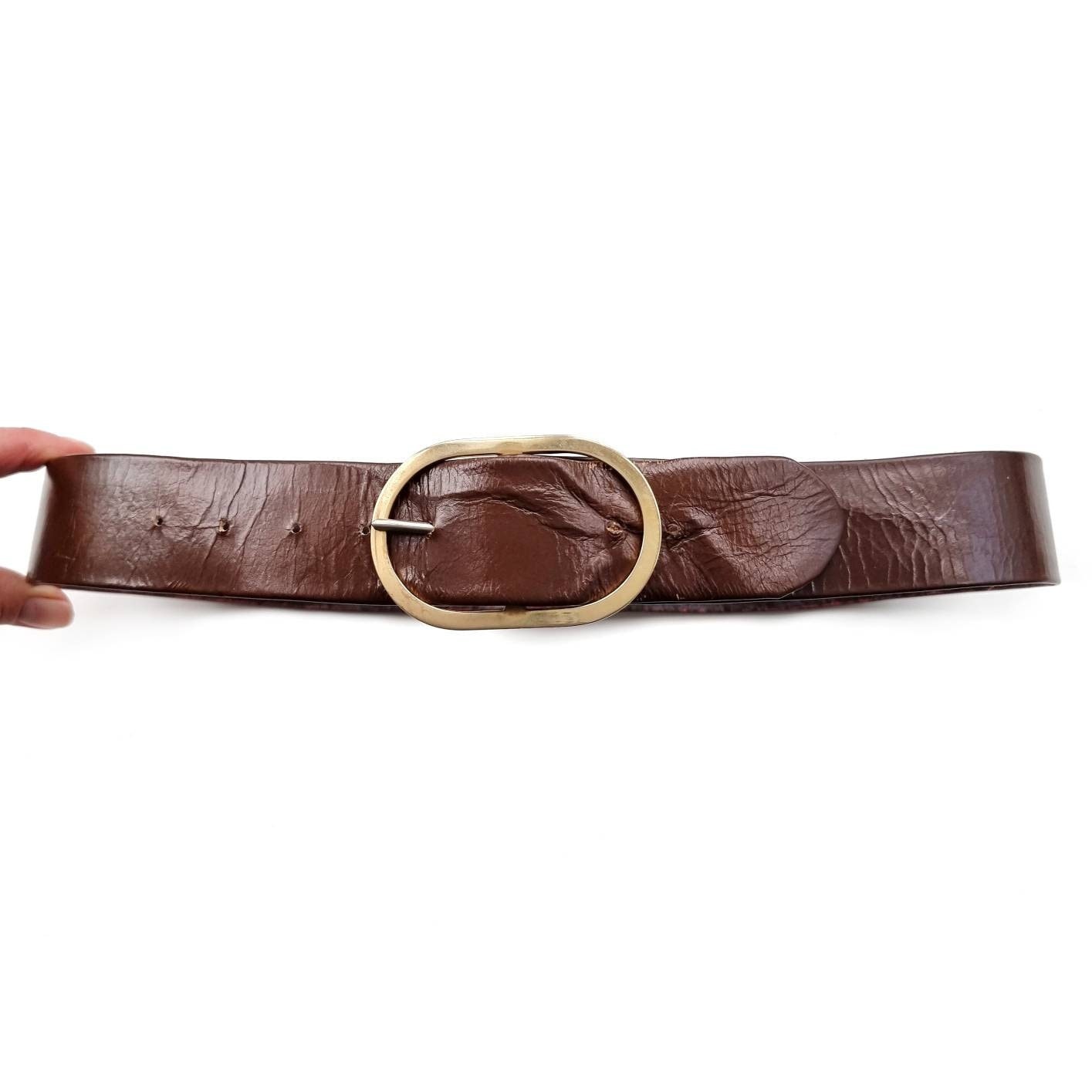 Vintage Chocolate Brown Leather Belt With Gold Buckle  display picture 1