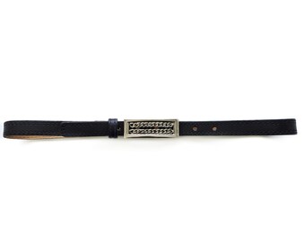 Vintage Elegant Black Leather Belt With Ornate Gold Chain  display picture 1