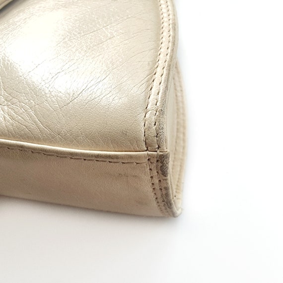 Vintage Cream Leather & Crocodile Pattern Handbag… - image 6