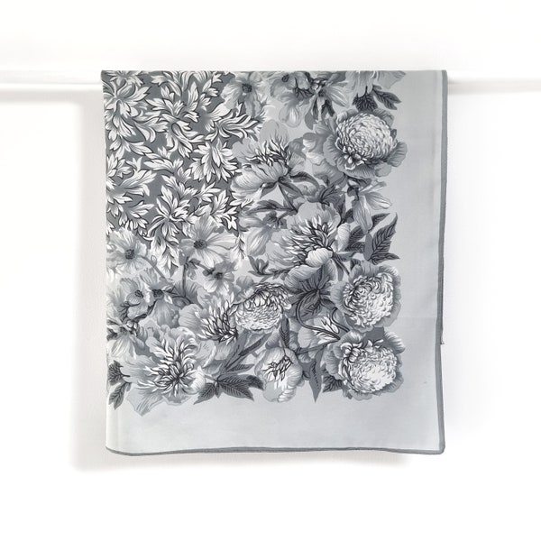 Vintage Grey & White Floral Scarf | Monochrome Scarf