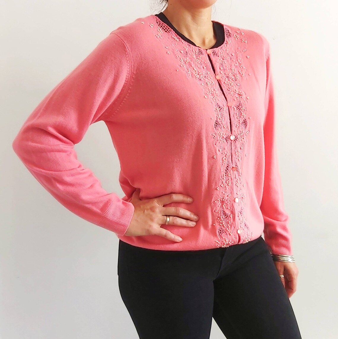 Vintage 90’s cropped pastel pink cardigan main image 1