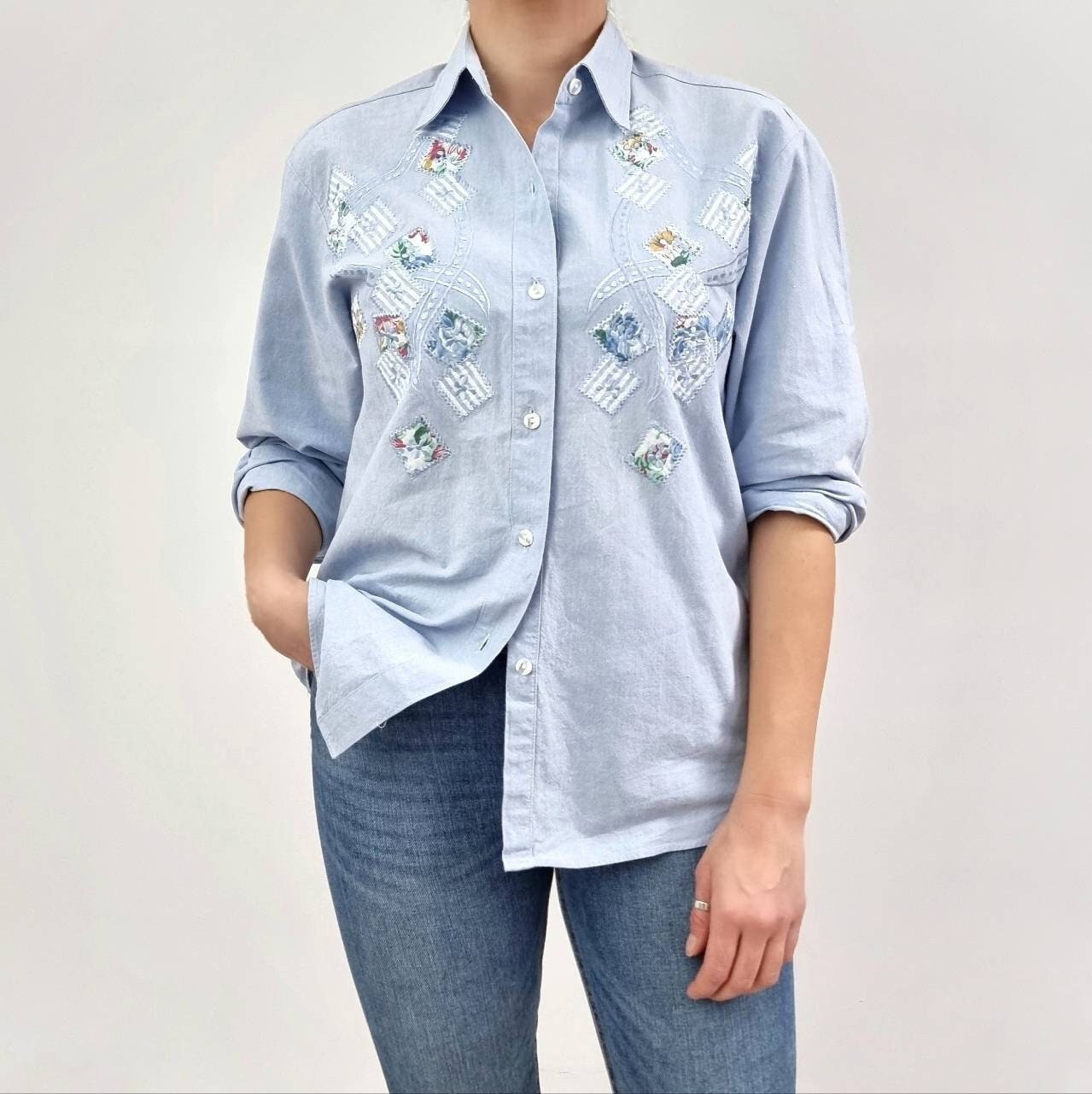 Classic Embroidered Chambray Shirt for Women | Old Navy