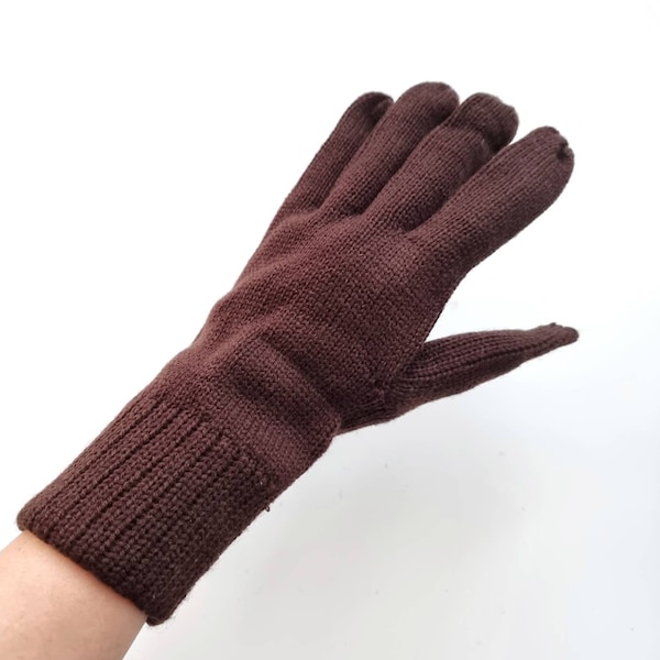 Brown Knit Gloves Etsy