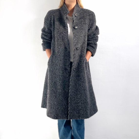 Vintage Ladies Midi Wool Coat in Dark Grey | Warm… - image 8