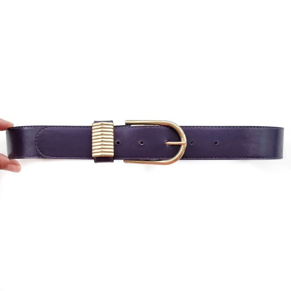 Vintage Purple Vegan Leather Belt With Gold Buckl… - image 1