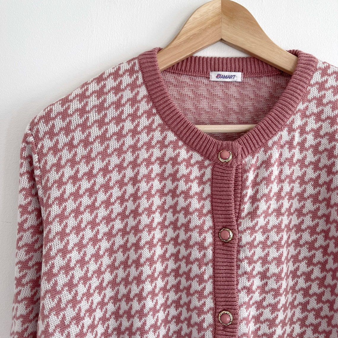 Vintage Houndstooth Check Cardigan in Mauve Pink Etsy Australia