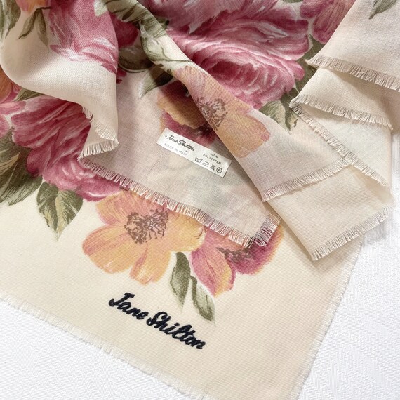 Vintage Pink & Cream Rose Print Shawl by Jane Shi… - image 3