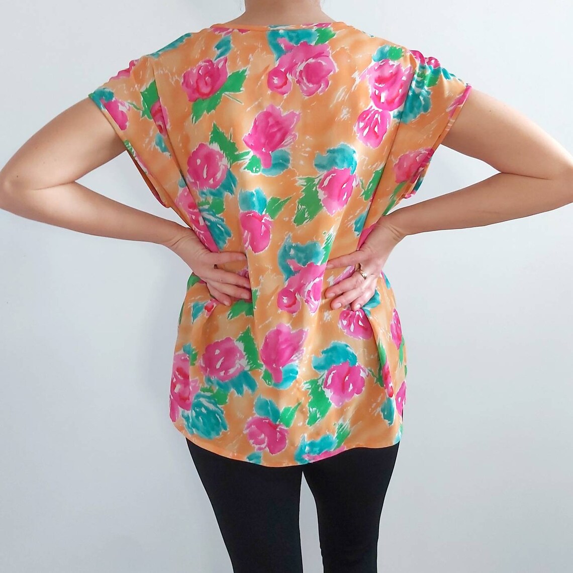 Vintage Pink and Orange Floral Blouse Etsy UK