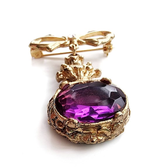 80's Diamante Gemstone Bow Drop Brooch | Antique … - image 3
