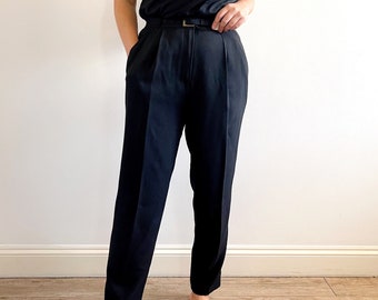 Vintage Smart Black Pantalones de Dama con Cinturón, NUEVO