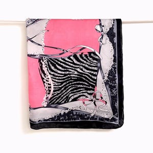 00s Vintage Silk Scarf w Leopard, Zebra & Bow Print | Y2K Black, Grey, Pink Animal Print Satin Scarf