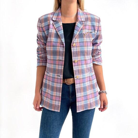 Vintage Pastel Check Blazer Lilac Pink Blue Light Summer Jacket Large Medium Etsy Canada
