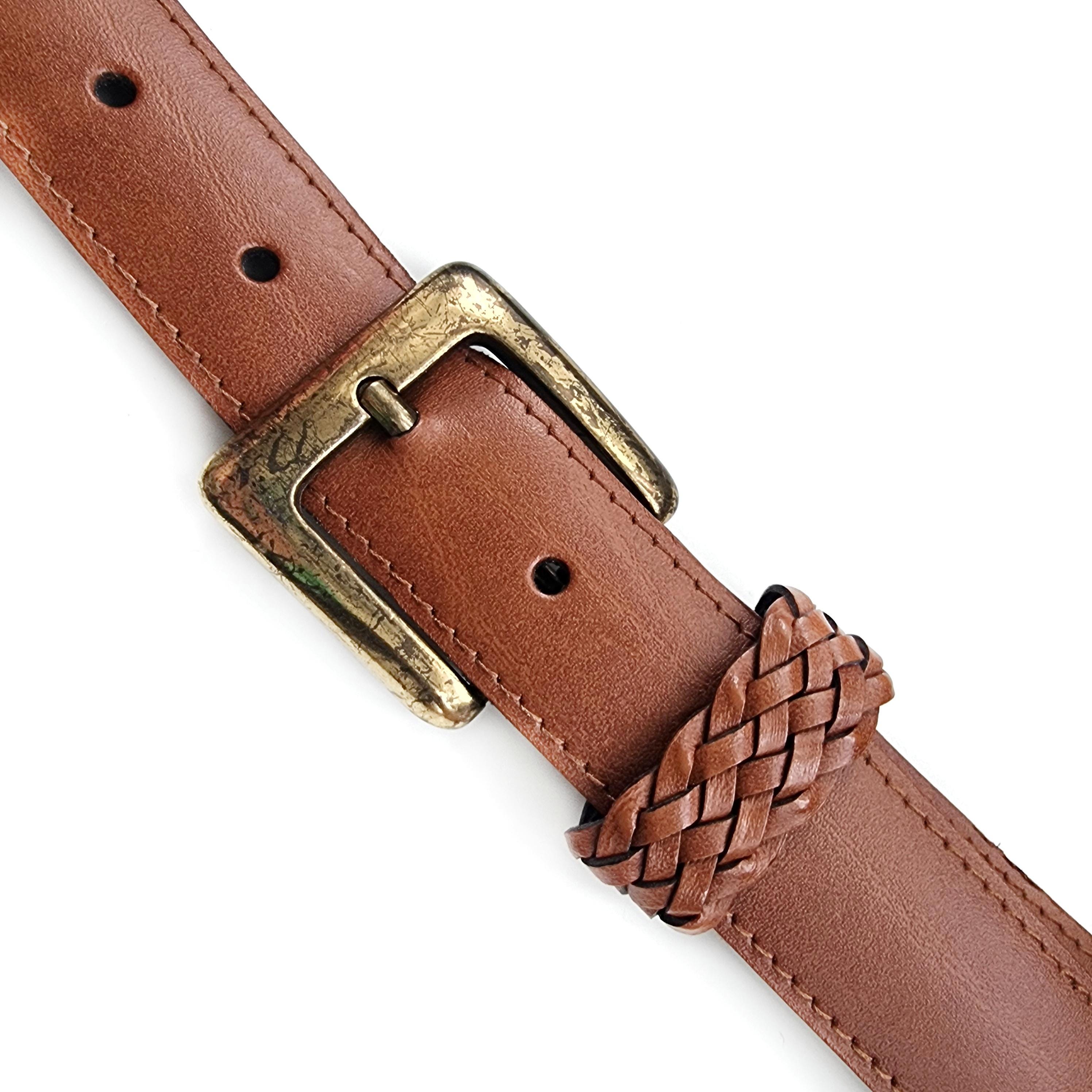 Vintage Almond Brown Vegan Belt With Brass Buckle | Leather  display picture 2