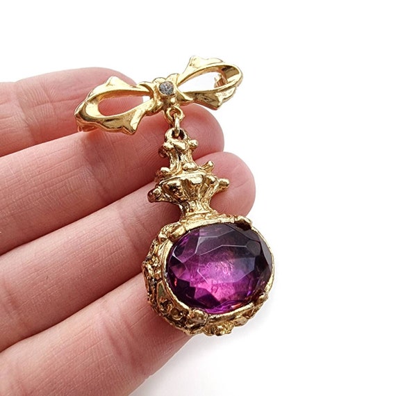 80's Diamante Gemstone Bow Drop Brooch | Antique … - image 5