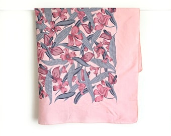 Vintage Floral Print Scarf in Pastel Pink & Blue | Flower Print Silk Scarf