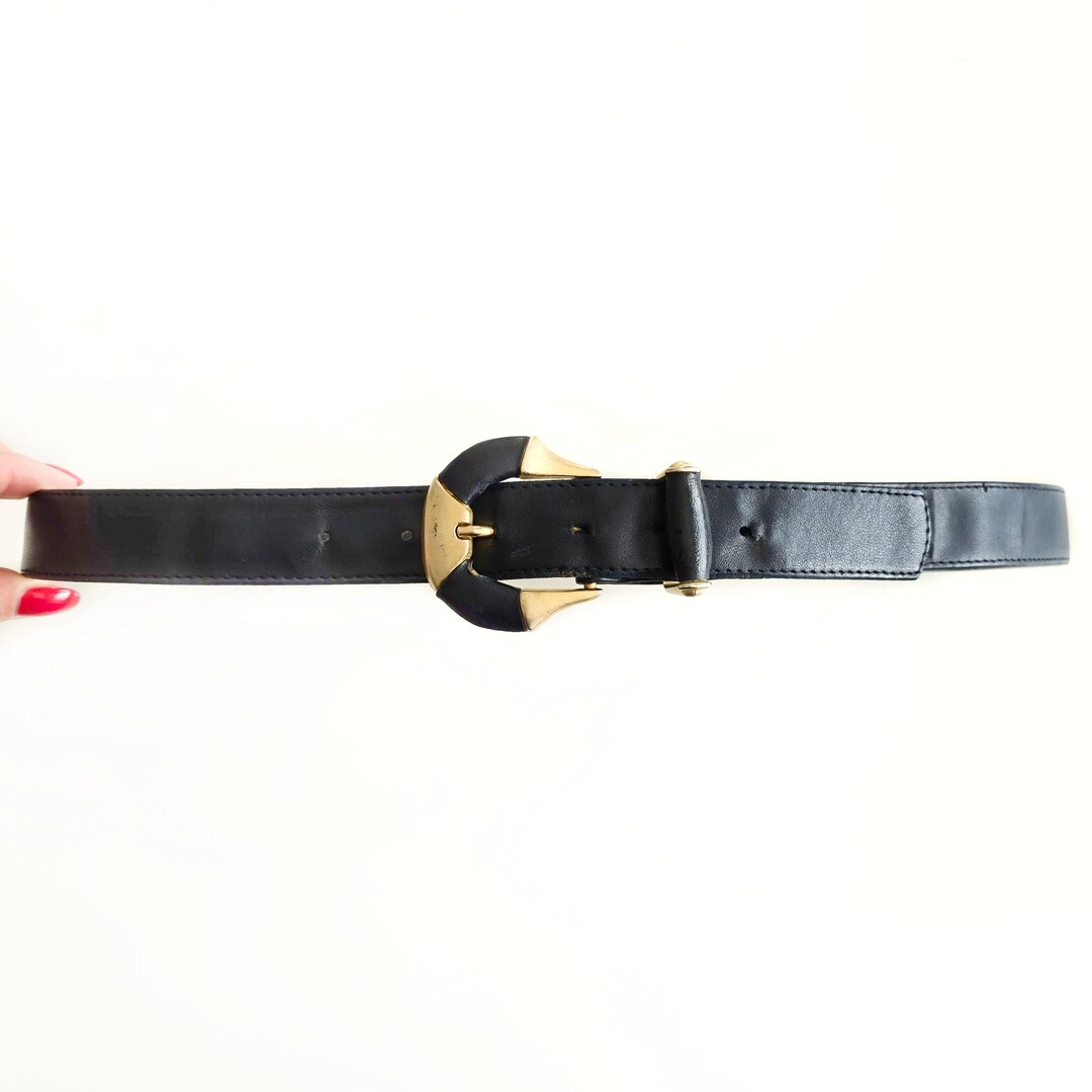 Navy Vegan Leather Vintage Gold Brooch Belt Vintage Braided Vegan Leather Belt: Navy, White & Gold - Etsy main image 4