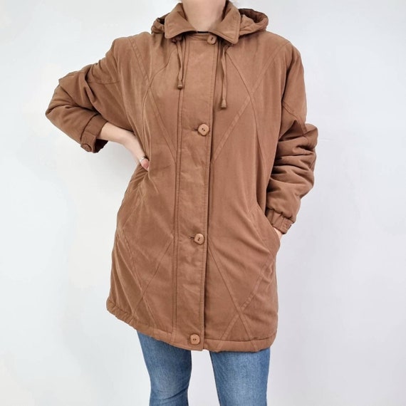 00's Vintage Ladies Brown Padded Parka Coat | Mid… - image 2