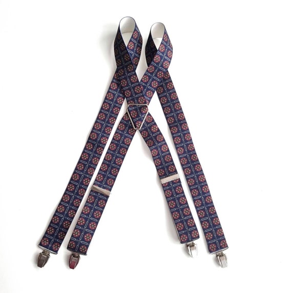 Buy Vintage Navy & Red Patterned Braces // Men's Blue Elastic Suspenders  With Brevete SGDG French Silver Clips Online in India 