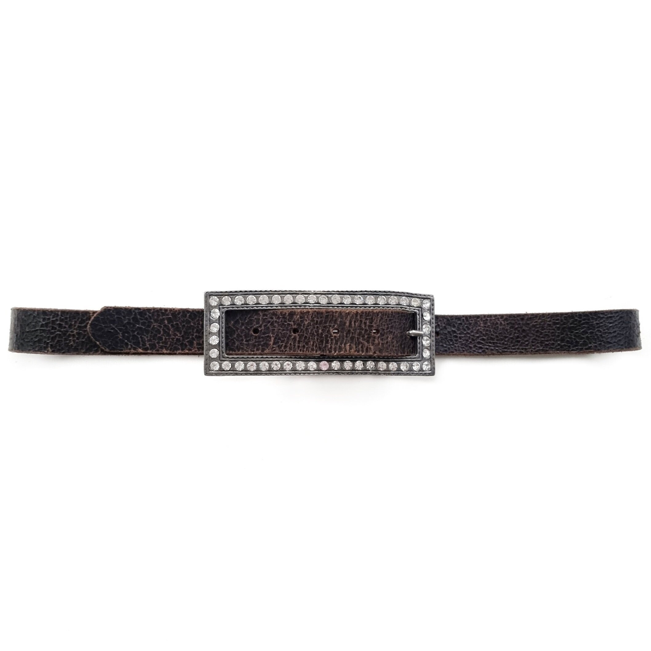 00's Vintage Classic Unisex Black Leather Belt With Silver