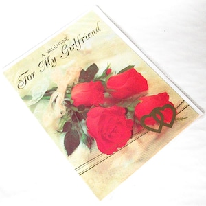 Biglietto di San Valentino anni '90 // 'A Valentine for My Girlfriend' Love Card w Red Roses // NEW