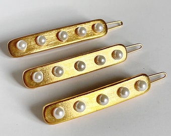 Vintage Gold & Pearl Hair Clips / Barrettes / Hair Slides x3 | Brand NEW