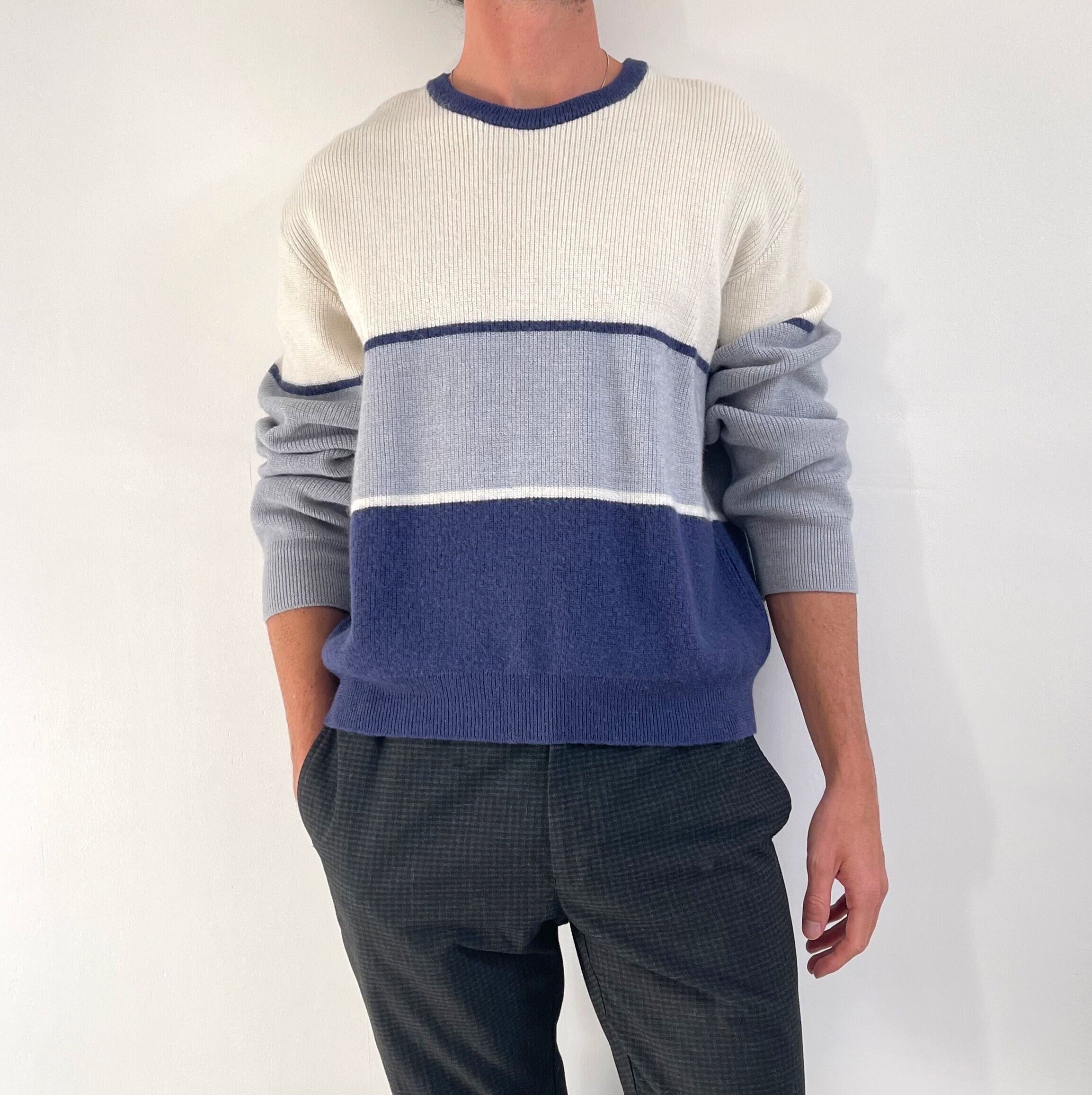 Blue and white striped sweater mens deals