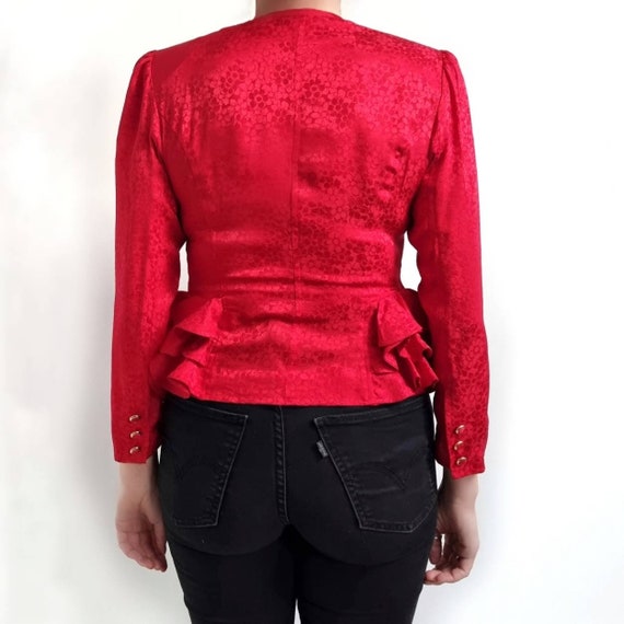 Vintage Bright Red Pure Silk Blazer Blouse With F… - image 5