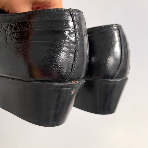 Vintage Black Leather Unisex Loafers | Cuban Heel… - image 7