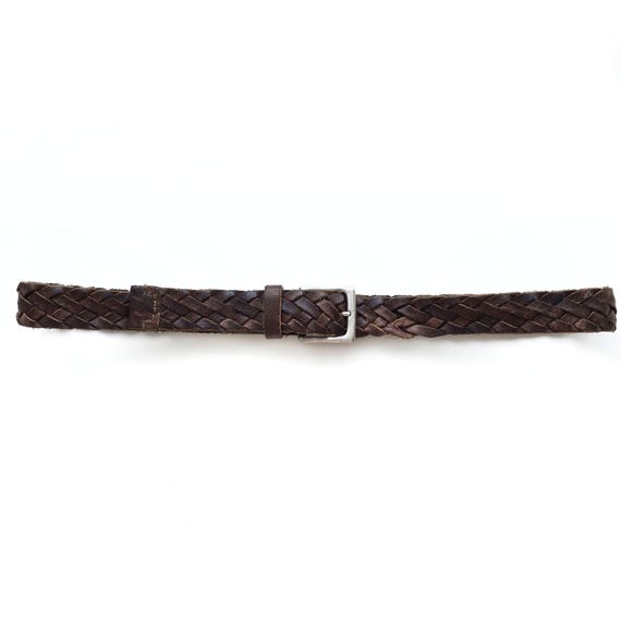 Vintage Dark Brown Woven Leather Belt W Silver Buckle  display picture 1