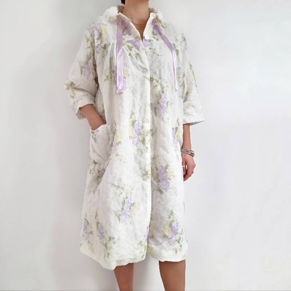 Vintage Pastel Floral Padded House Coat | Yellow … - image 3
