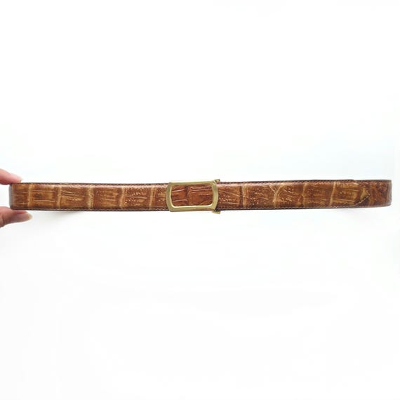 Vintage Tan Brown Crocodile Embossed Belt With Gold Buckle  display picture 2