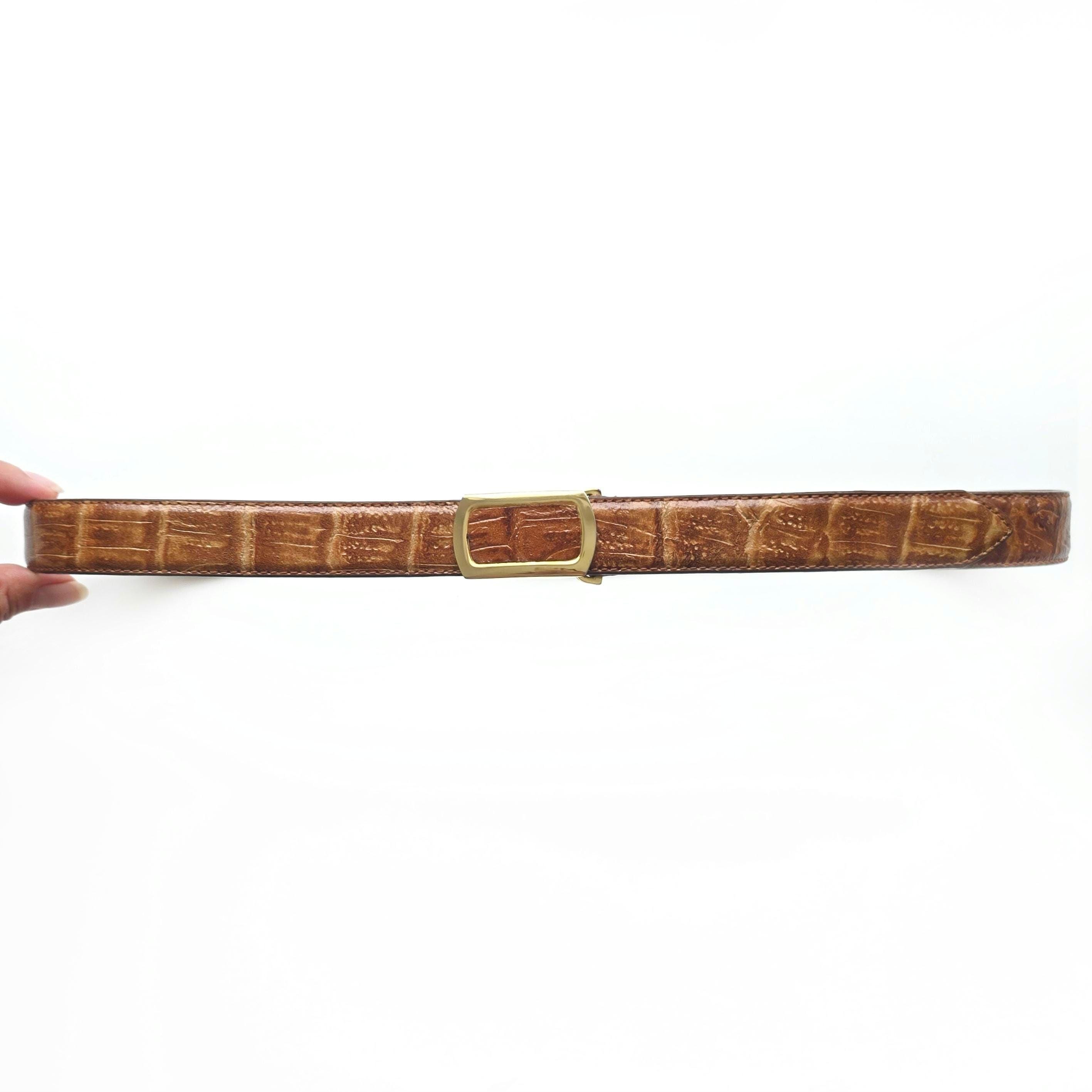 Vintage Tan Brown Crocodile Embossed Belt With Gold Buckle  display picture 1