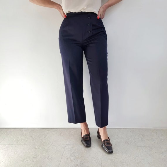 80's Vintage MAX MARA High Waisted Navy Trousers |