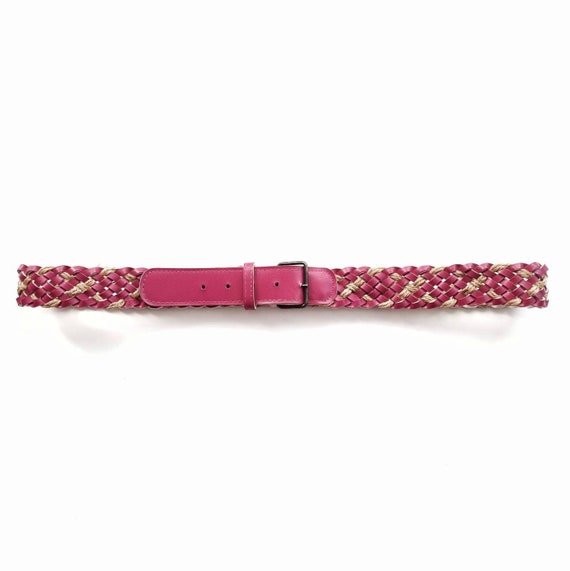 Vintage Purple Woven Leather Belt // Pink Beige R… - image 1
