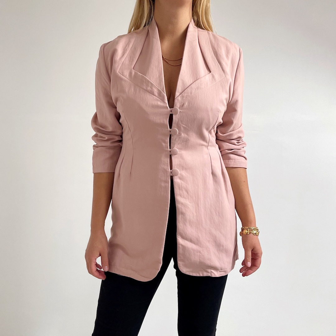 Vintage Dusty Pink Elongated Blazer Pastel Pink Evening Jacket Medium