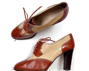 Vintage Ronald Keith Brown & Cream Oxford Brogue Lace-Up Heel Shoes | UK 5 / 38 EUR