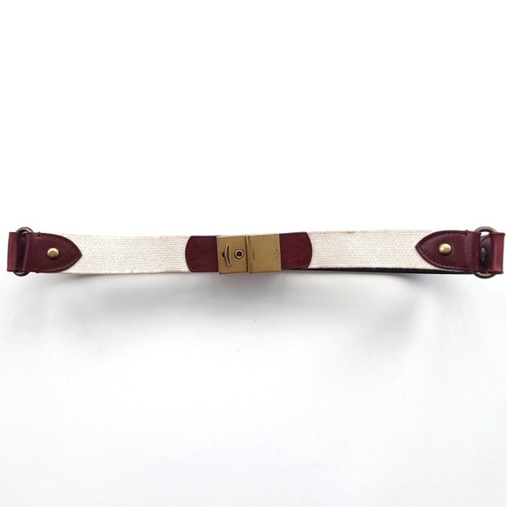 Vintage JAEGER Elastic Cream & Burgundy Leather Belt With  display picture 2