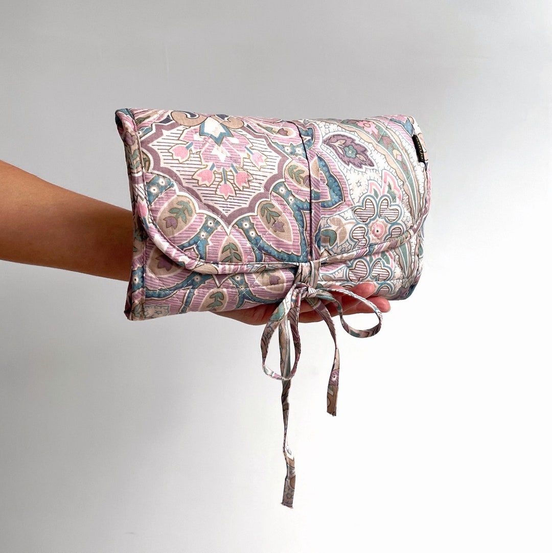 Vintage Foldout Toiletry Bag Indian Cotton Travel Bathroom Pouch W