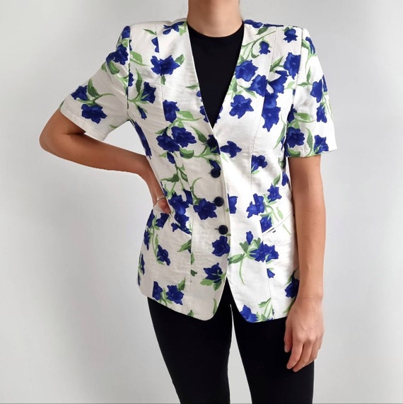 Navy floral blazer womens store