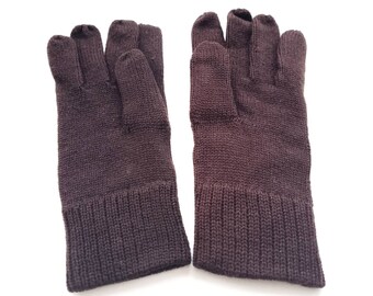 Vintage Men's Knit Gloves in Dark Brown // Winter Gloves // Large