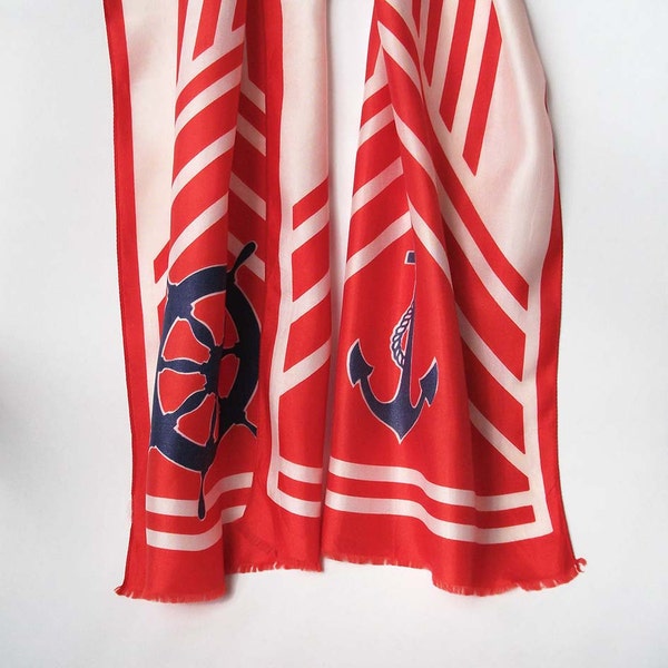 Nautical, Thin Long Scarf - Vintage Sailor Scarf