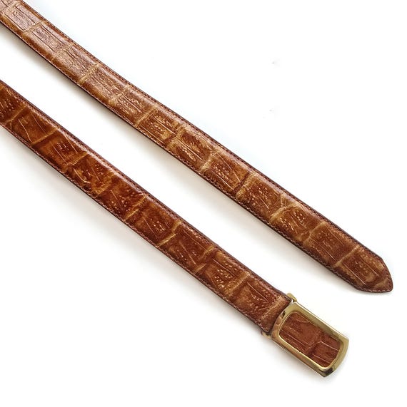 Vintage Tan Brown Crocodile Embossed Belt With Gold Buckle  display picture 3