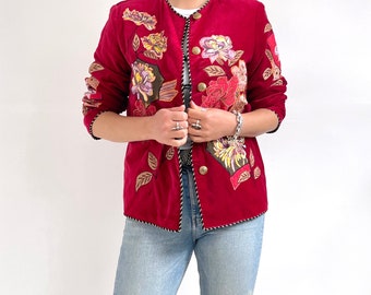 新品■rosymonster /collar embroidery blouse Vintage Indigo Moon Embellished Art Blazer | Red Velvet