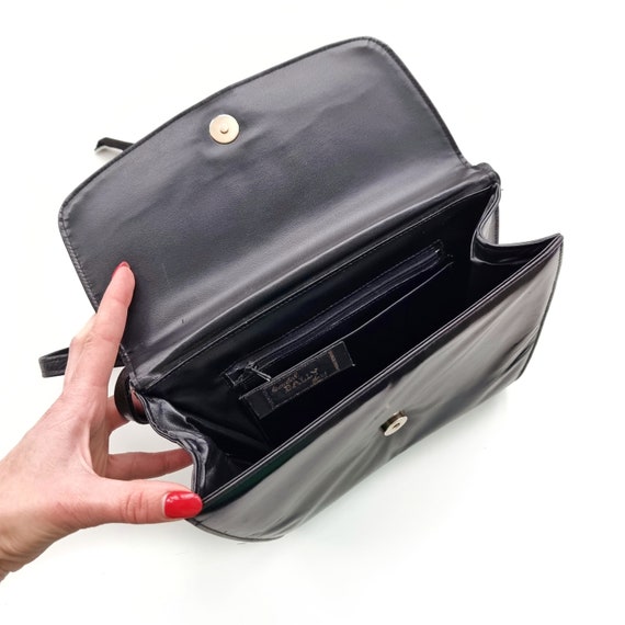 Vintage BALLY Black Leather Handbag w Long Strap … - image 7