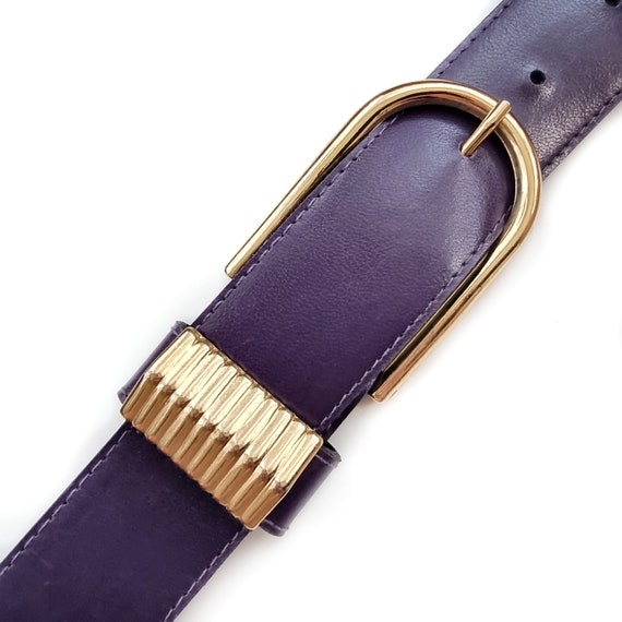 Vintage Purple Vegan Leather Belt With Gold Buckl… - image 2