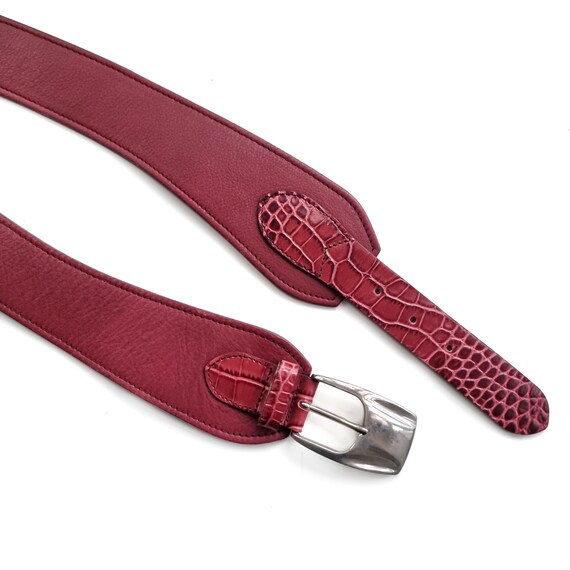Vintage Beetroot Red Leather Belt With Silver Buckle  display picture 1