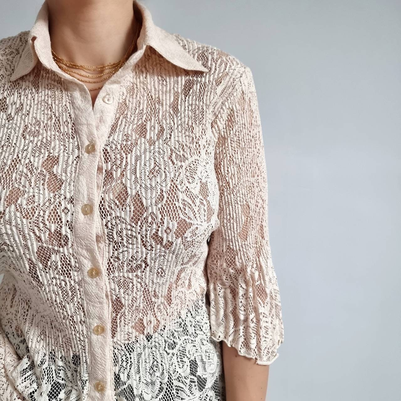 90s Vintage Cream Lace Shirt Frilly Lace Blouse Small Medium - Etsy