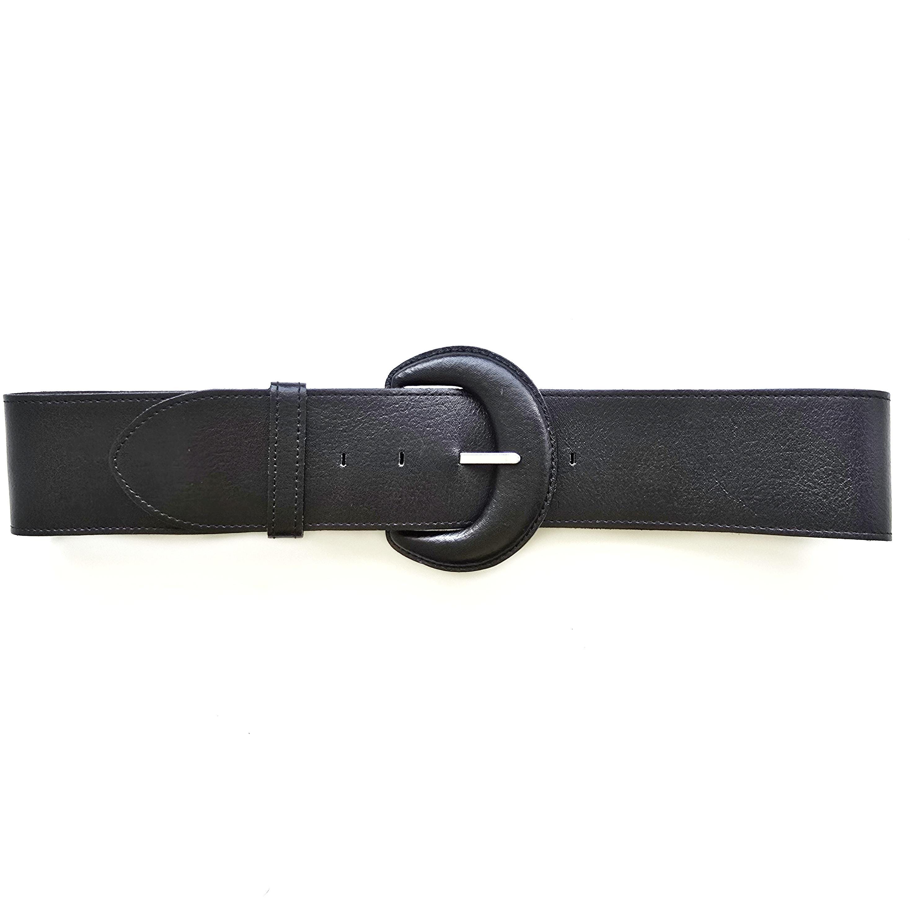 Vintage Wide Black Belt With Leather Covered Buckle  display picture 2