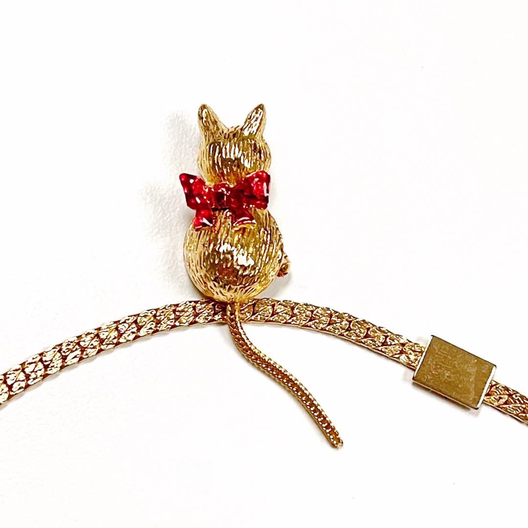 Vintage Gold Cat W Red Bow Brooch | Kitten W Moving Tail Small Pin - Etsy