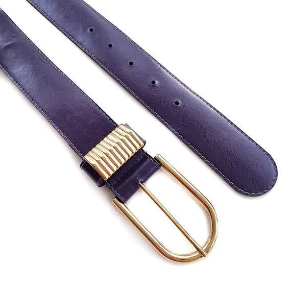 Vintage Purple Vegan Leather Belt With Gold Buckl… - image 3